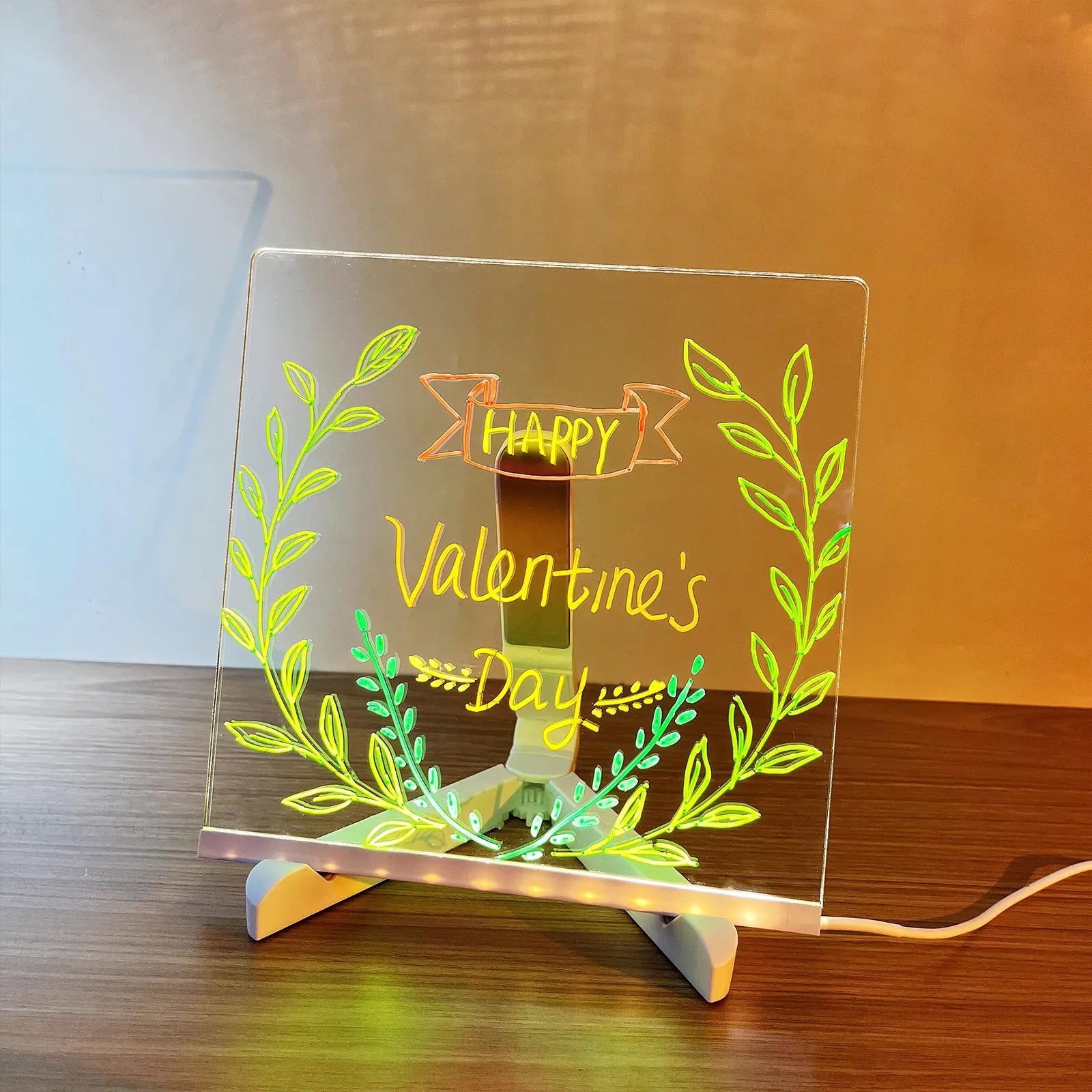 Glowing LED Drawing Board Lamp Transparent Acrylic Message Note Board Erasable Memo USB Night Light Birthday Christmas Gifts